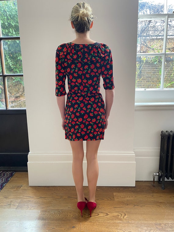 1990s Yves Saint Laurent Red Carnation Print Dress -  Denmark
