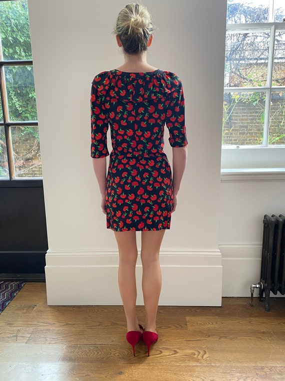 1994 Yves Saint Laurent Red Carnation Print Dress - Etsy