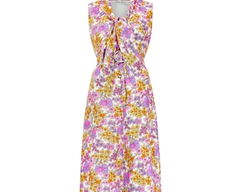 1970s Susan Small Silk Psychedelic Floral Print Dress