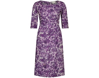 1960s Cresta Couture Purple Floral Print Dress