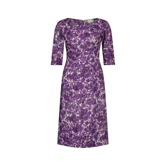 1960s Cresta Couture Purple Floral Print Dress - Gem