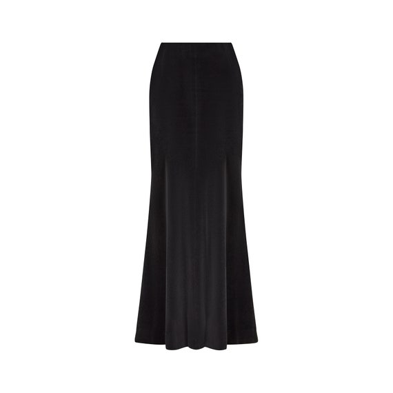 1970s Diana Leslie Black Velvet Fishtail Maxi Skirt - Gem