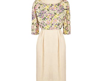 1960s Apricot Cotton Dress and Pastel Floral Jacket