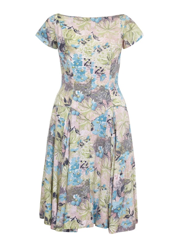 1950s Floral Cotton Dress With Dropped Waist - Etsy