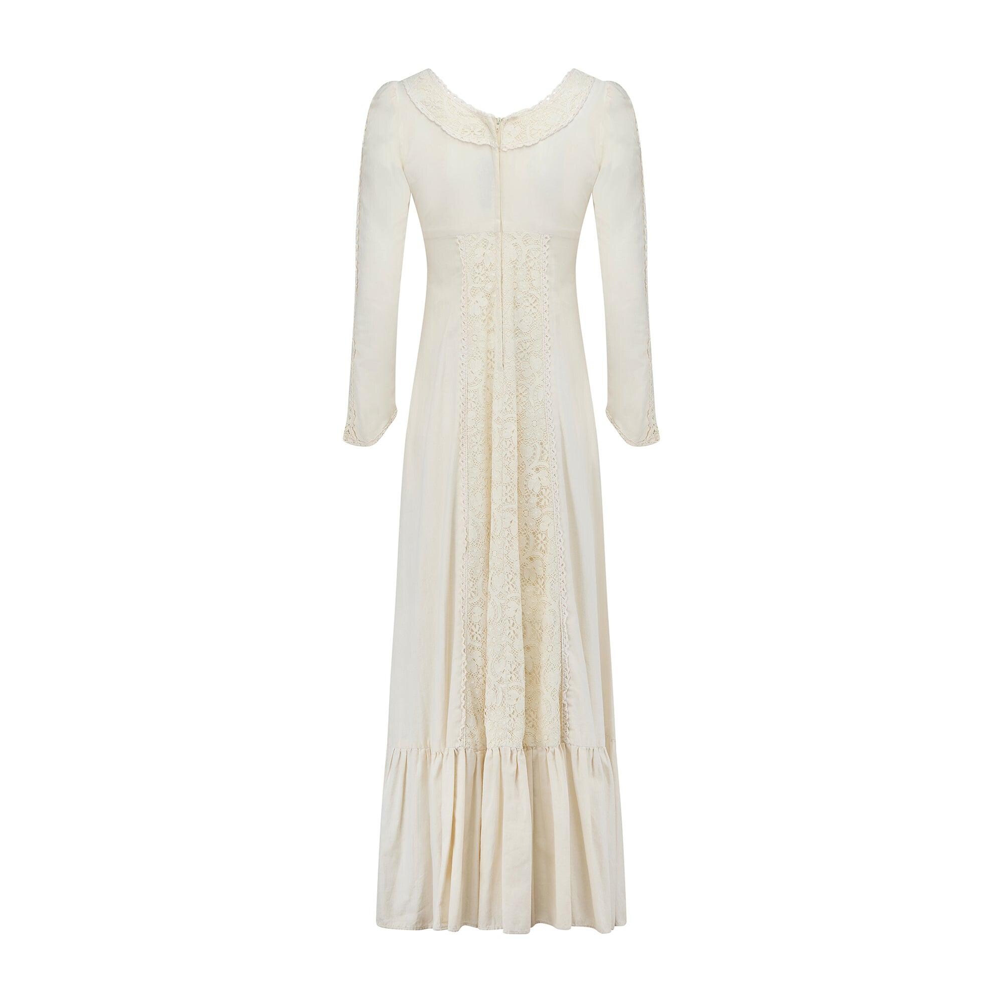 1960s Gunne Sax Black Label Linen and Crochet Laced Bodice Dress