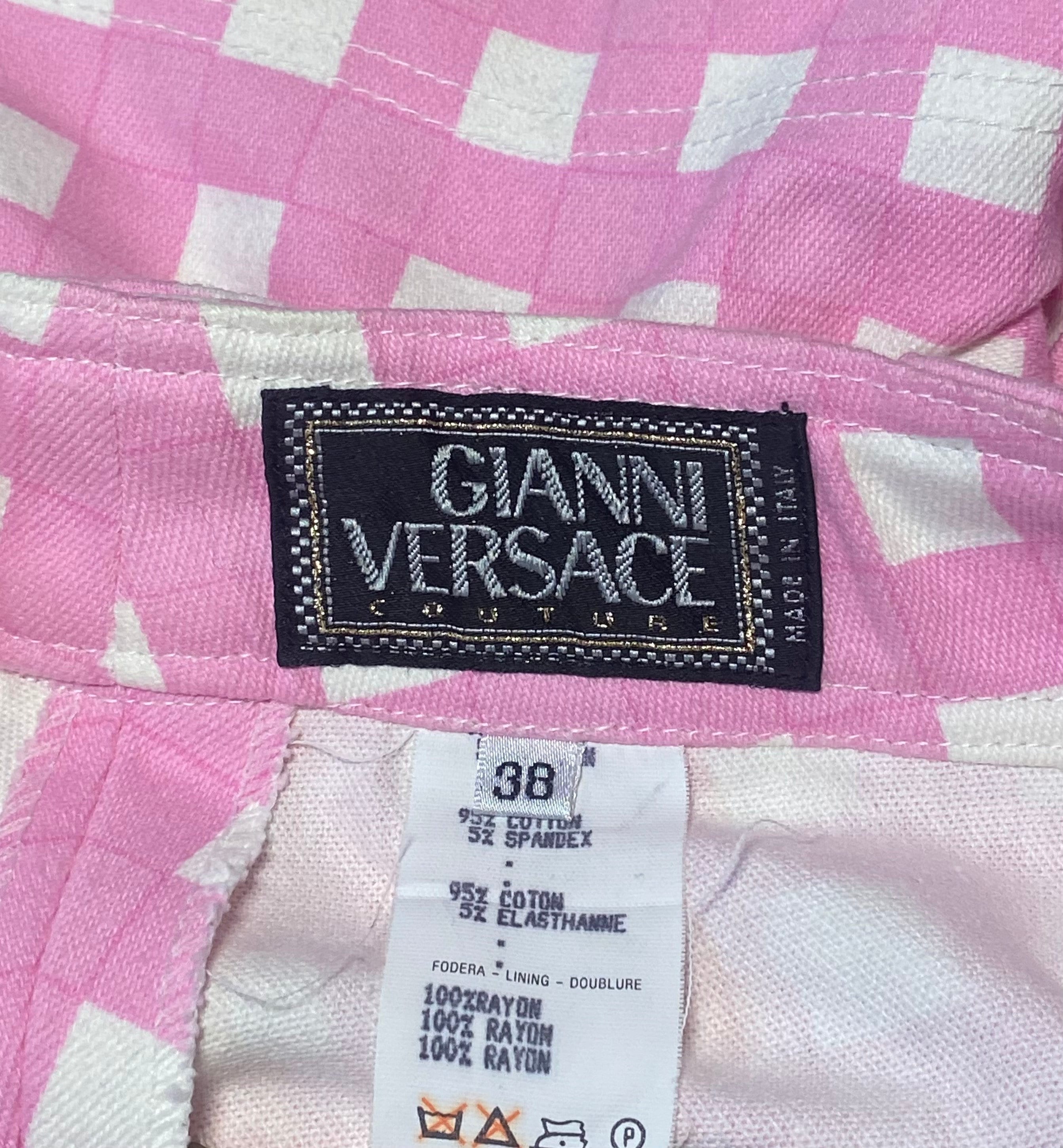1993 Runway Gianni Versace Pink and White Gingham Shorts - Etsy 
