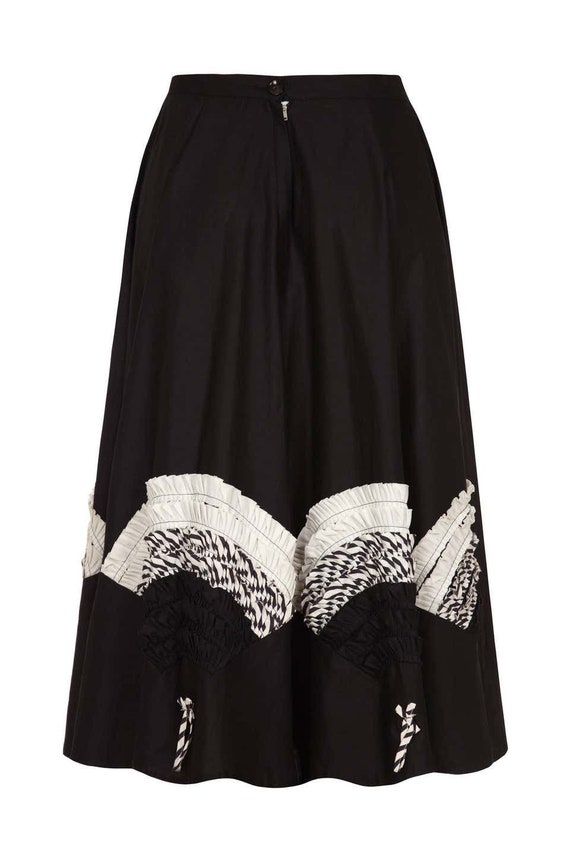 1950s Black Circle Skirt With Monochrome Applique - image 4