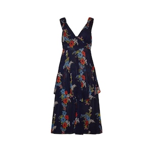 1970’s Ossie Clark Blue Chiffon Floral Dress With Ceila Birtwell Print