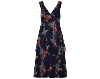 1970’s Ossie Clark Blue Chiffon Floral Dress With Ceila Birtwell Print