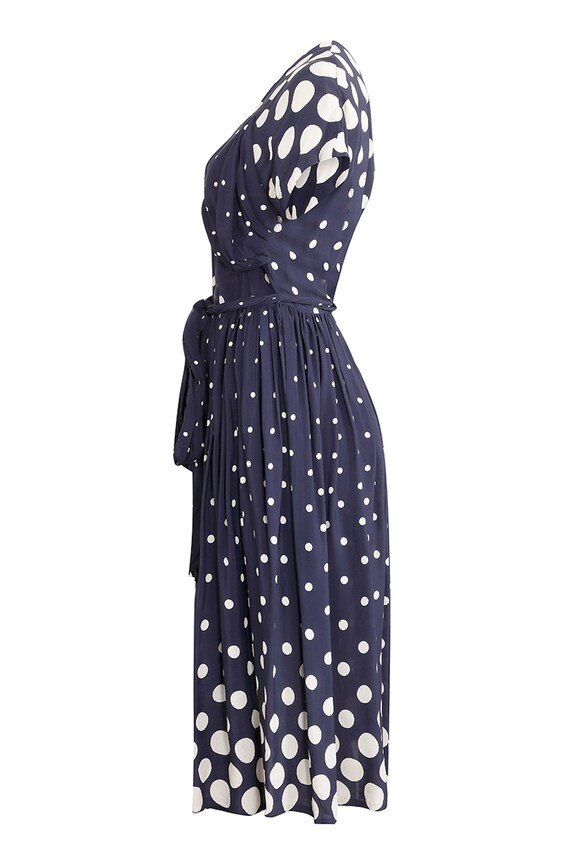 1940s Navy And White Polkadot Rayon Dress - image 2