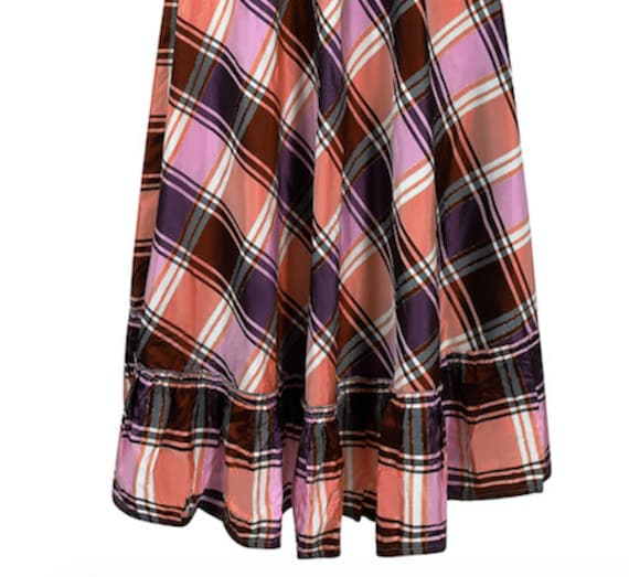 1970s A-line Plaid Pattern Metallic Weave Skirt - image 3