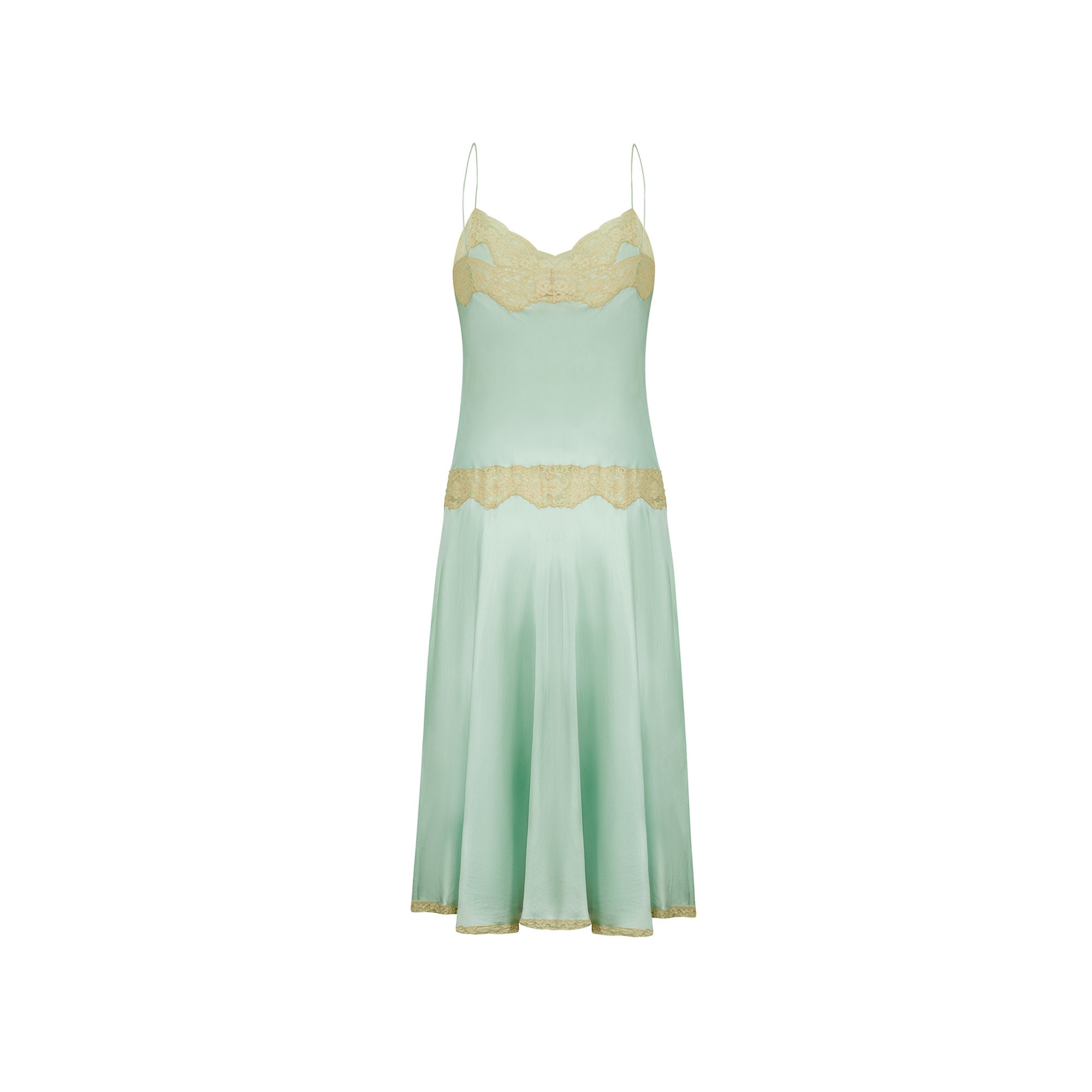Vestido lencero de encaje y verde espuma de mar de Jenny Dobell de la decada de 1980 Etsy Mexico