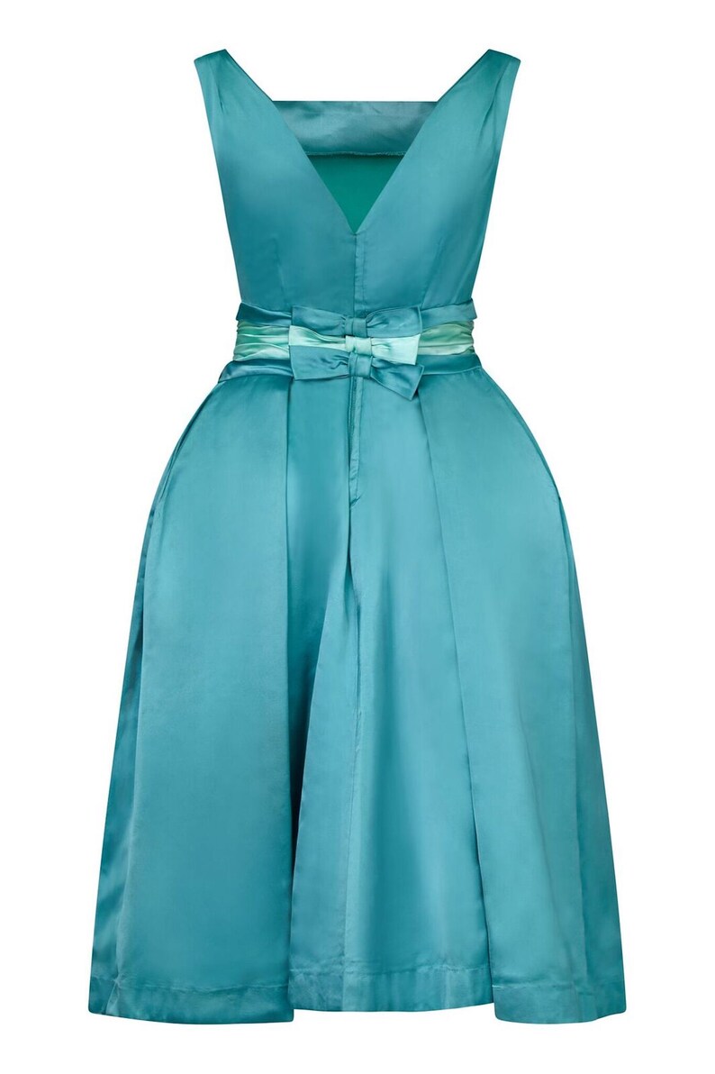 1950s Turquoise Satin Duchess Dress With Corseted Waistband UK - Etsy