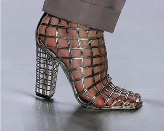 Runway Documented Saint Laurent Silver Leather Cage Boots - Etsy