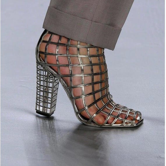 Runway Documented Saint Laurent Silver Leather Cage Boots - Etsy UK