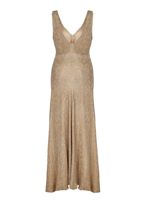 1930s Gold Lame Bias Cut Gown Size 4/6