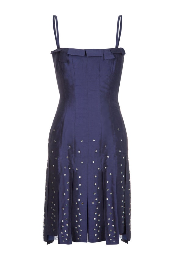midnight blue silk dress