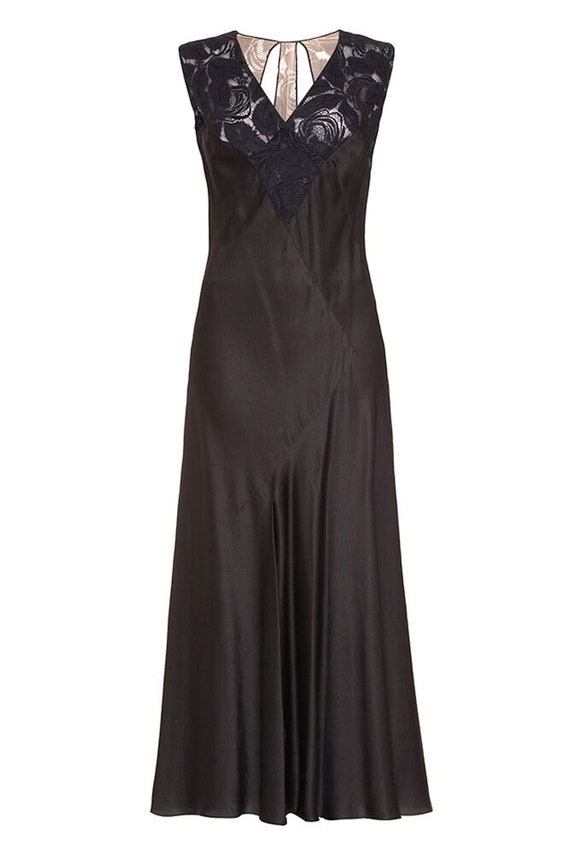 Exceptional 1930s Art Deco Rose Print Black Liquid