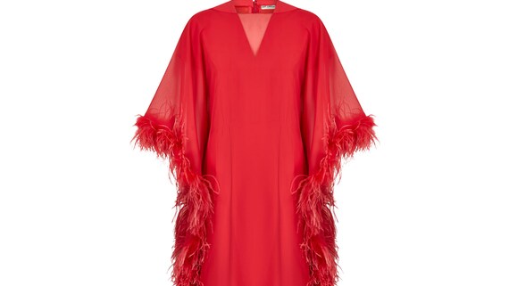 1970s Guy Laroche Couture Coral Red Feather Dress - image 5