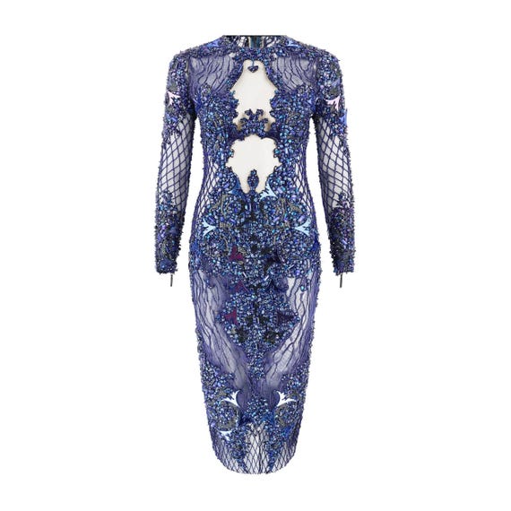 julien macdonald blue dress JULIEN MACDONALD BLUE GOLD KNIT SEQUIN DRESS XS  Found And Vision
