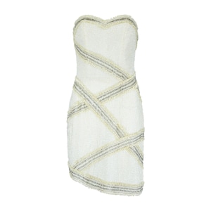 1990s Fabrice Cream Beaded and Lace Strapless Dress
