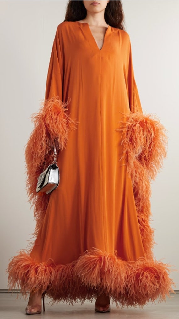 1970s Guy Laroche Couture Coral Red Feather Dress - image 9
