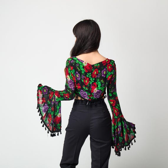激レア！90's DOLCE&GABBANA タイガー　 フレアパンツ　モヘア 1994 Dolce and Gabbana Floral Trumpet Sleeve Crop Top - Etsy Norway