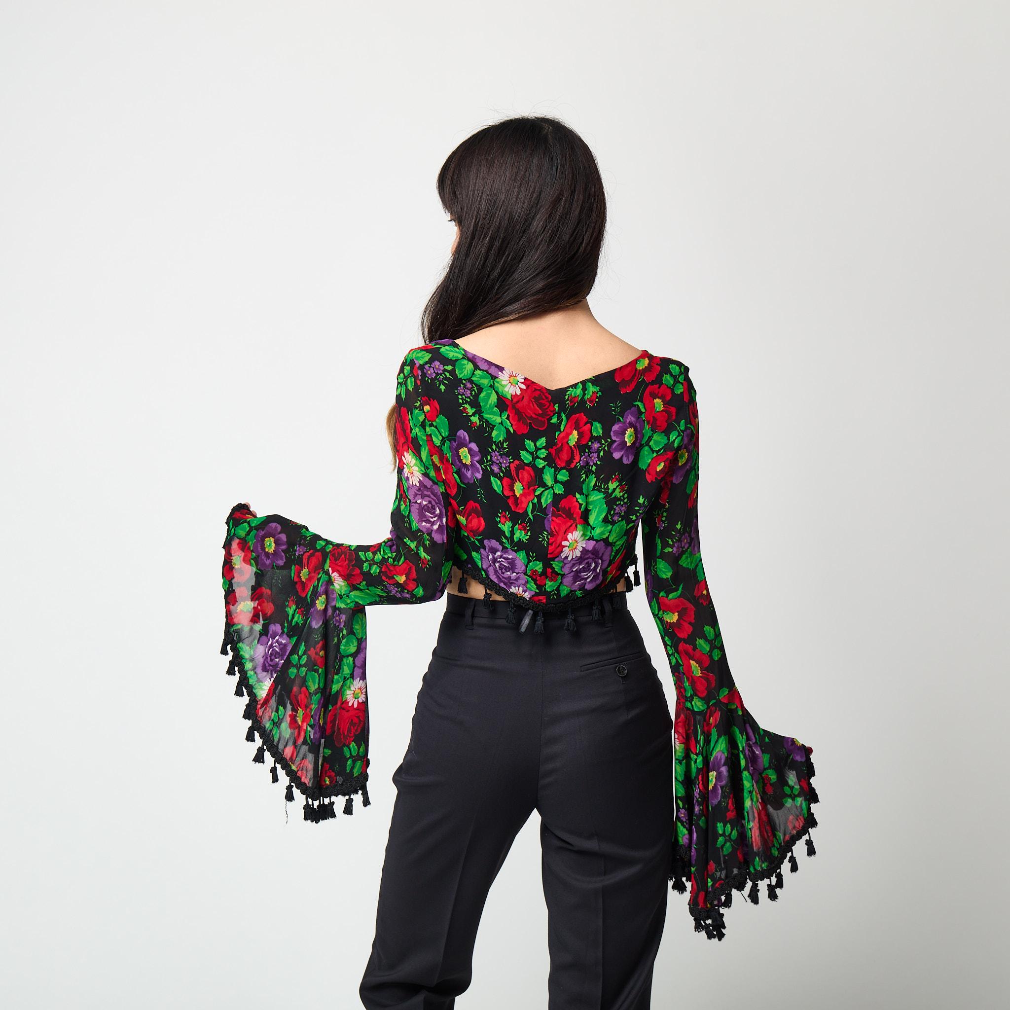 1994 Dolce and Gabbana Floral Trumpet Sleeve Crop Top - Etsy Norway