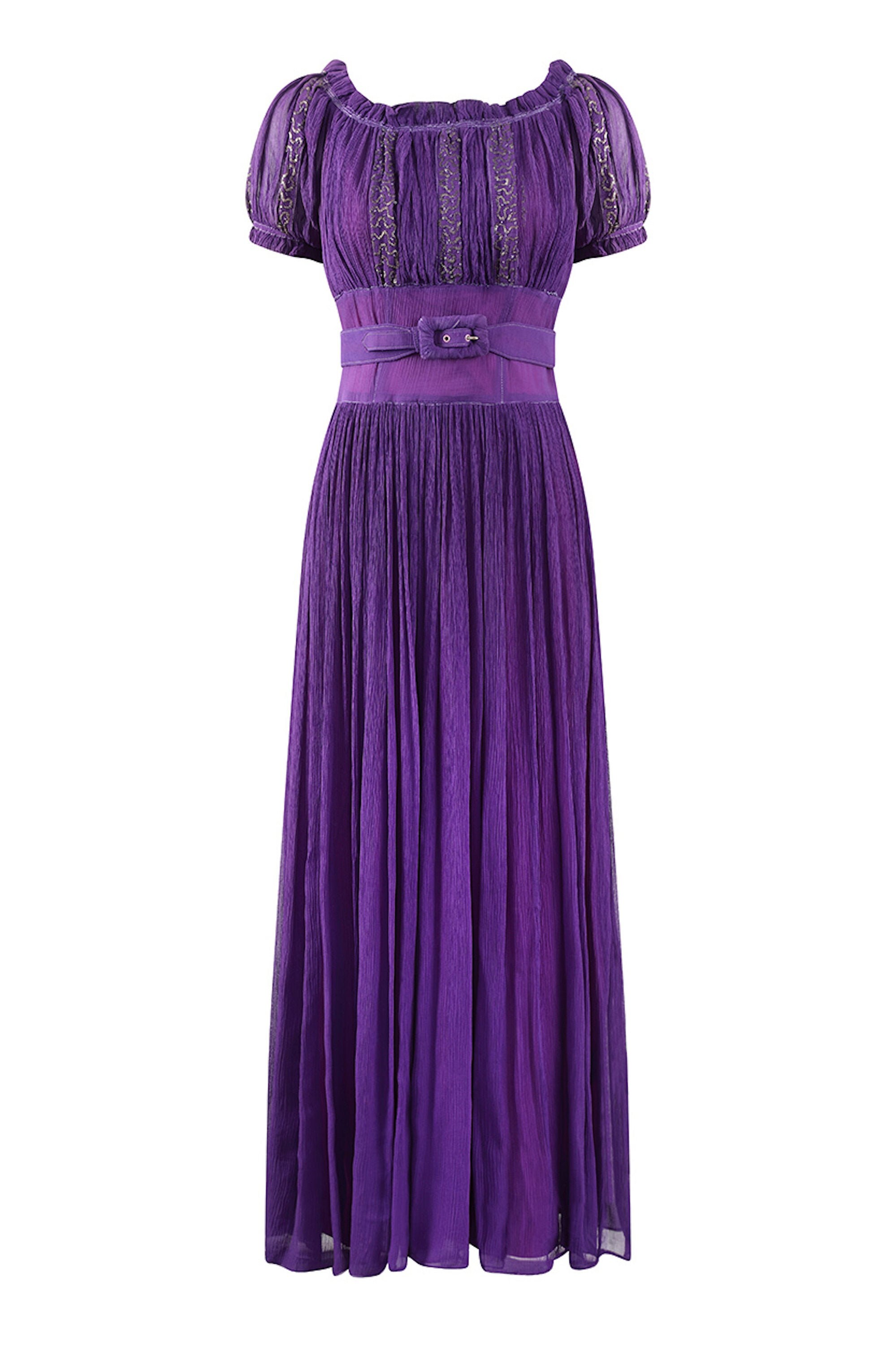 Image of Late S Or S Baroque Deep Purple Silk Chiffon Evening Dress Uk Size