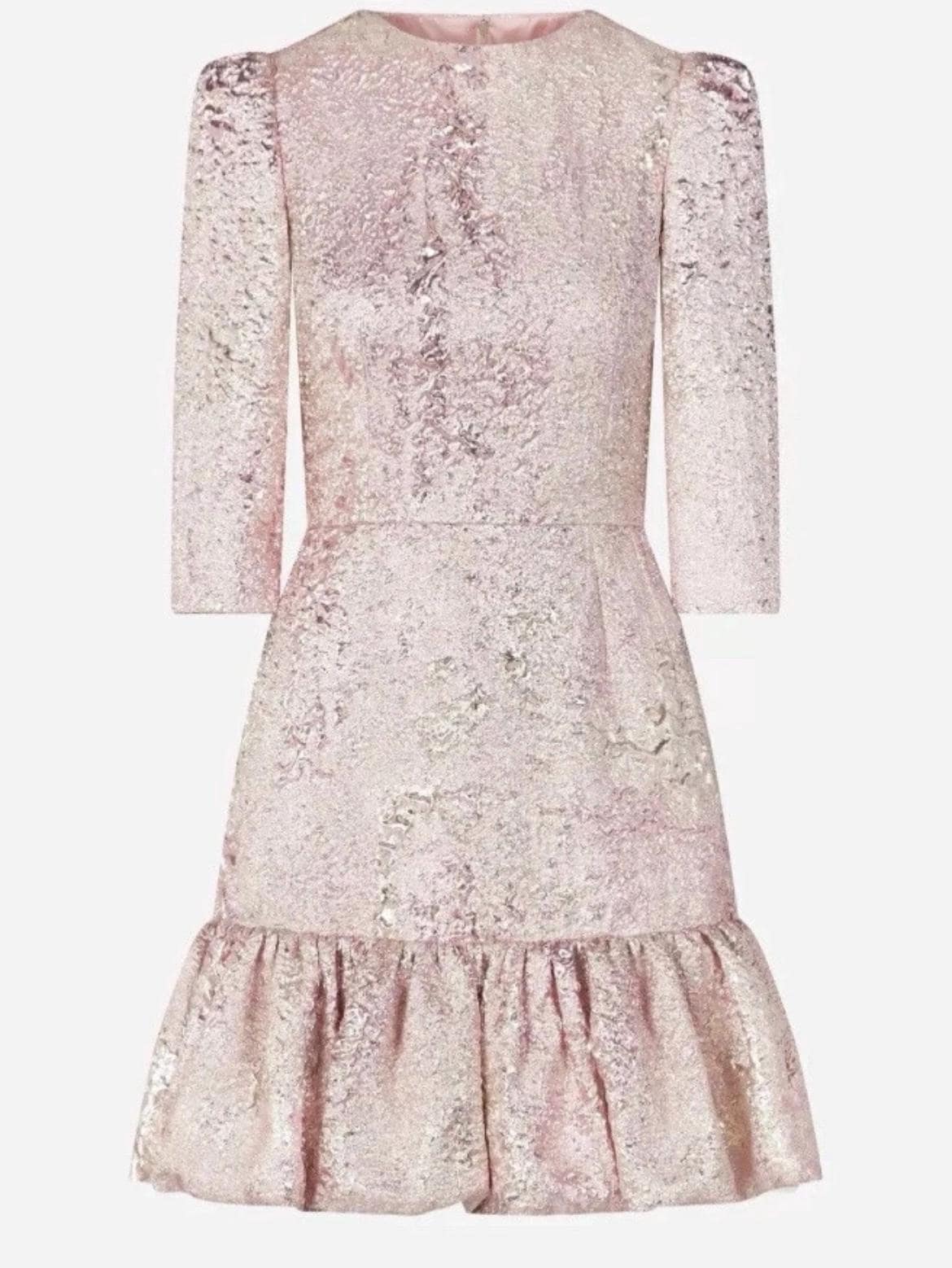 dolcegabbana feather trimmed metallic jacquard mini dress Dolce & Gabbana Floral Jacquard Embellished Mini Dress in Gold & Multicolor