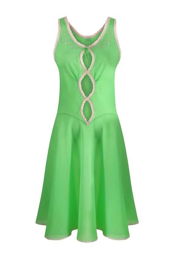 1960s Harrods Emerald Green Lingerie Slip With Lac