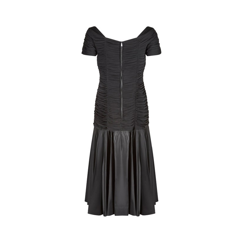 1950s Ceil Chapman Black Taffeta and Ruched Silk Jersey Dress image 3