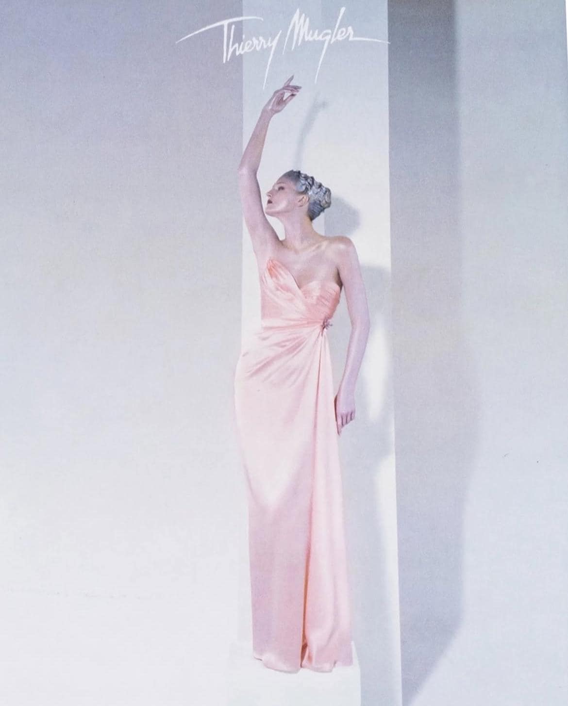 mugler pink dress 1999 Thierry Mugler Runway Documented Pale Pink Satin Gown