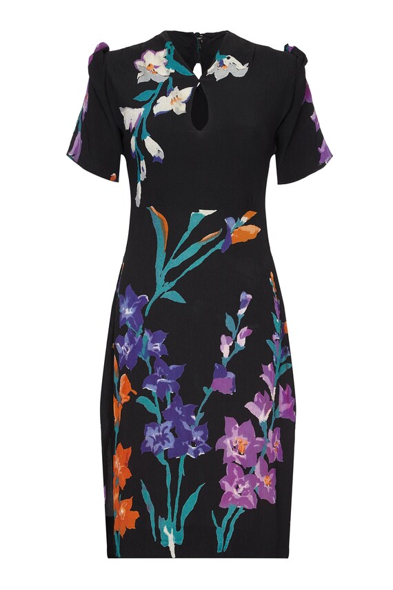 1940s Navy Floral Silk Crepe Dress with Peephole N