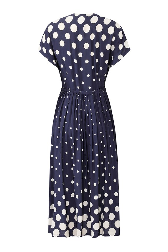 1940s Navy And White Polkadot Rayon Dress - image 3