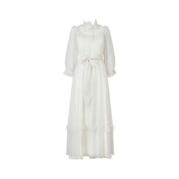 1970s Vera Mont White Georgette Maxi Dress - image 1