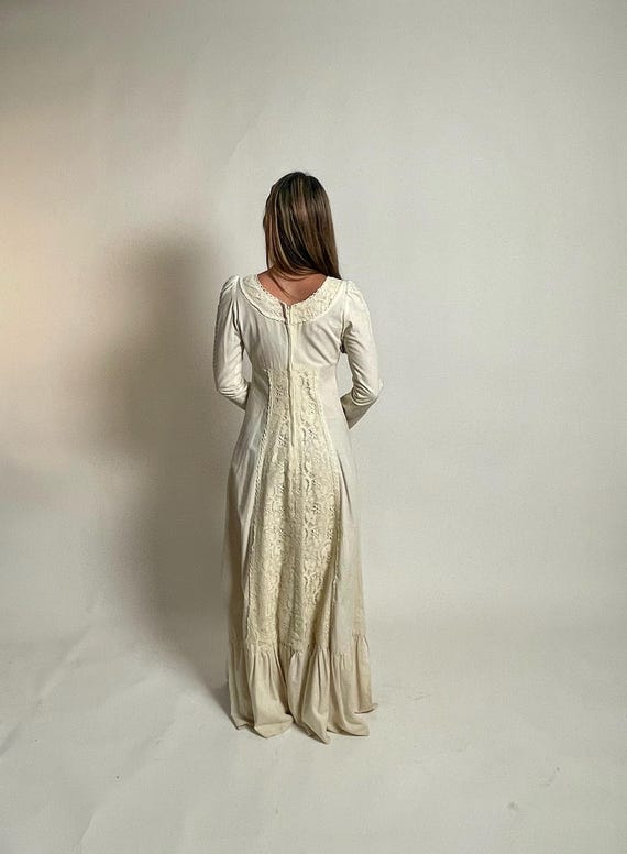 GUNNESAXクロシェミックスロングワンピース黒タグ vintage 60s 1960s Gunne Sax Black Label Linen and Crochet Laced Bodice Dress