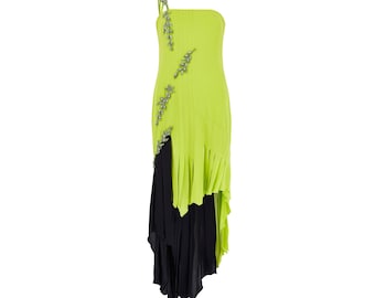 1997 Runway Documented Versace Lime Green Embellished Dress