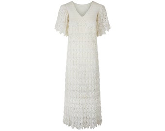 1970s Knitted White Wool Maxi Dress