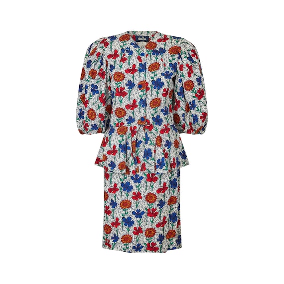 Jean Muir, 1980s Jean Muir Floral Viscose Peplum Skirt Suit