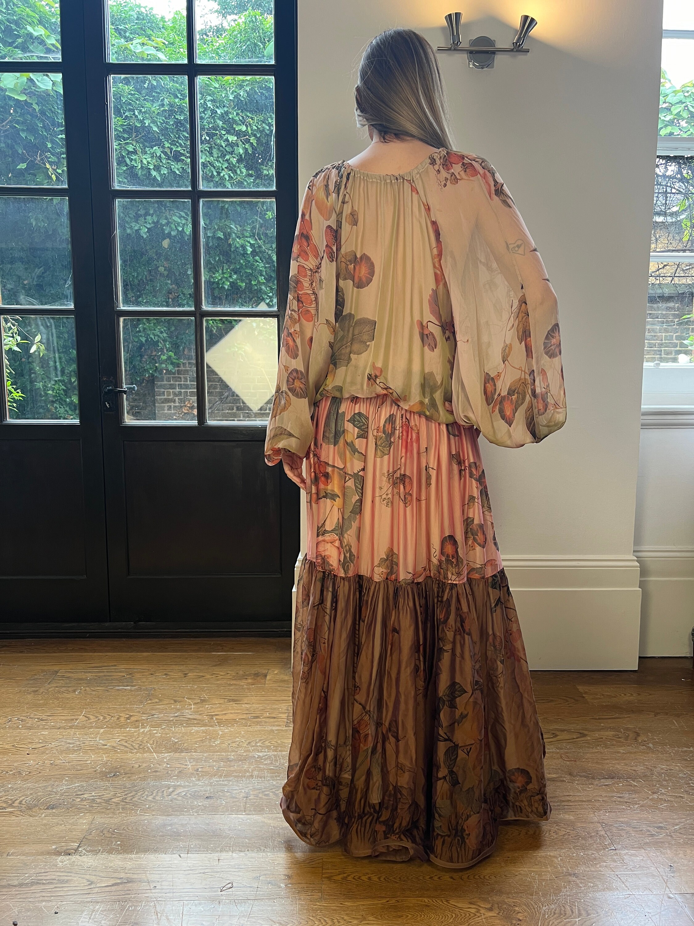 2005 animal silk maxi dress roberto cavalli SS04 Roberto Cavalli ostrich feather printed silk gown just hit the floors & site