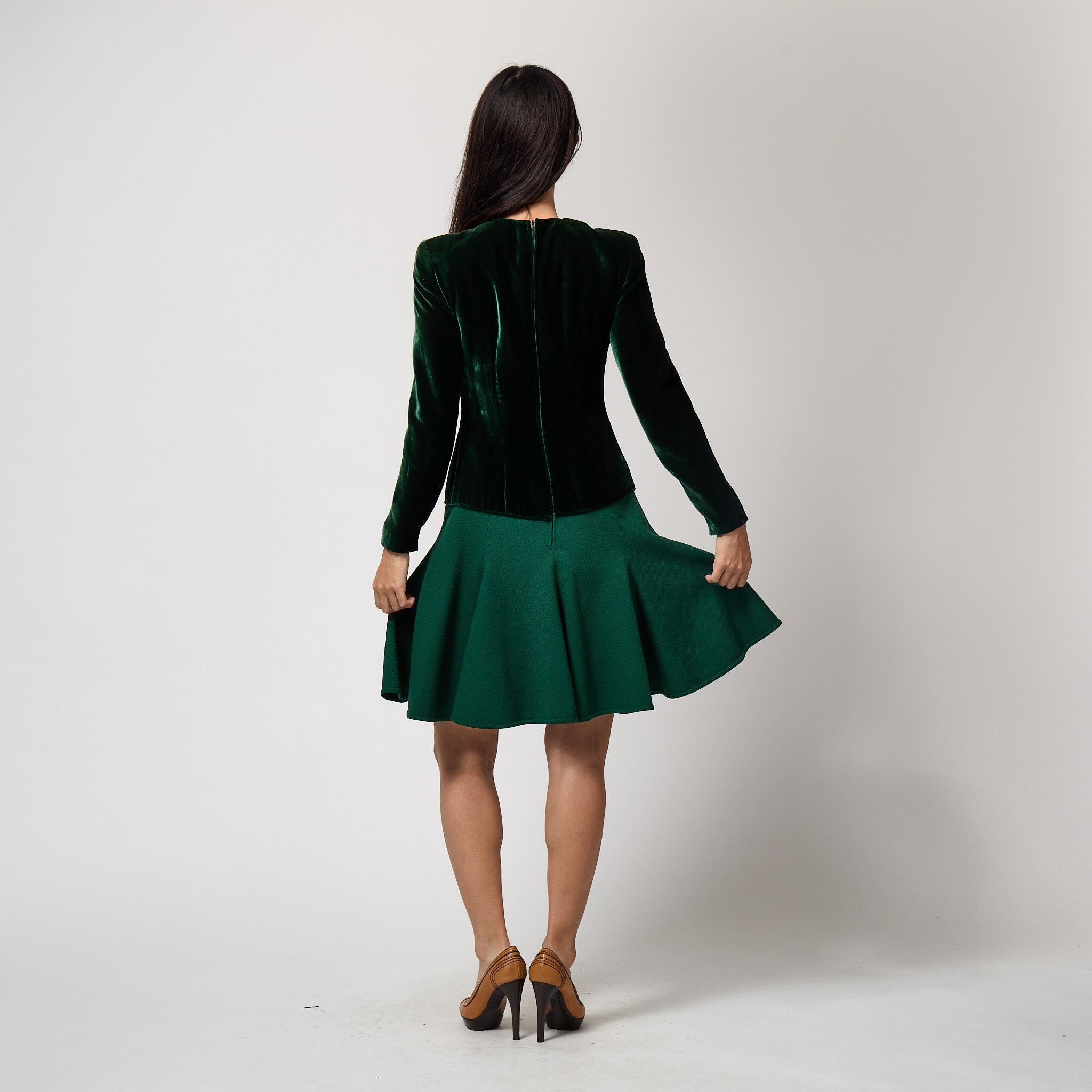 1983 Valentino Haute Couture Emerald Green Velvet and Wool Dress