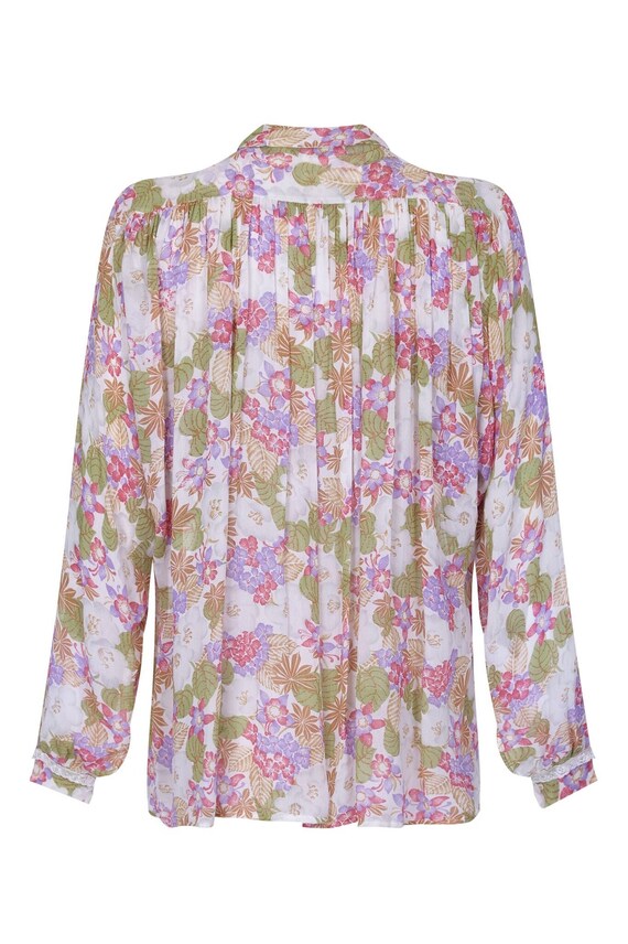 1970s Jeff Banks Floral Chiffon and Lace Blouse - image 2