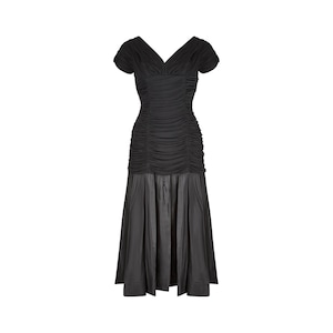 1950s Ceil Chapman Black Taffeta and Ruched Silk Jersey Dress image 1