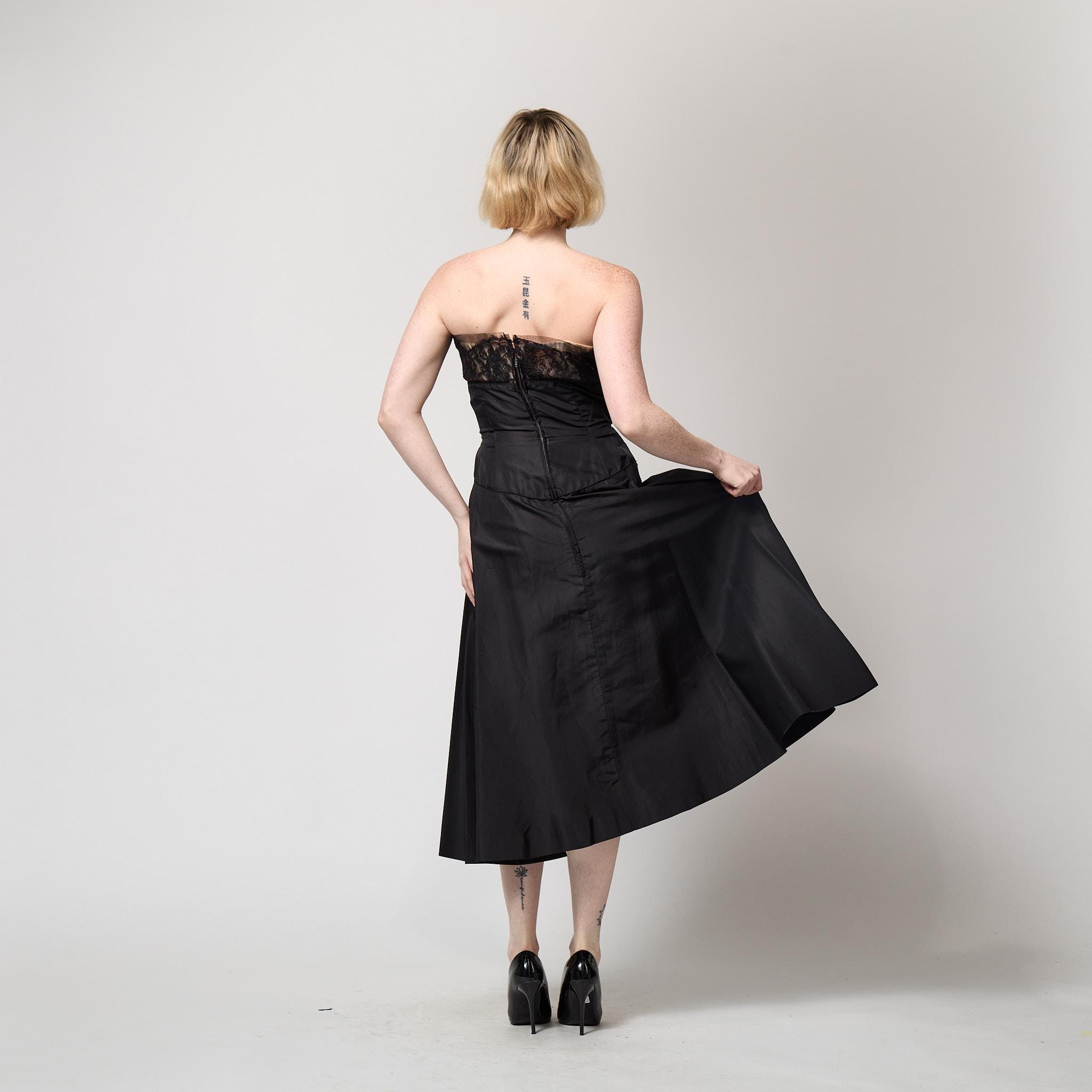 1950s Black Strapless Dress With Lace Sweetheart Neckline - Etsy