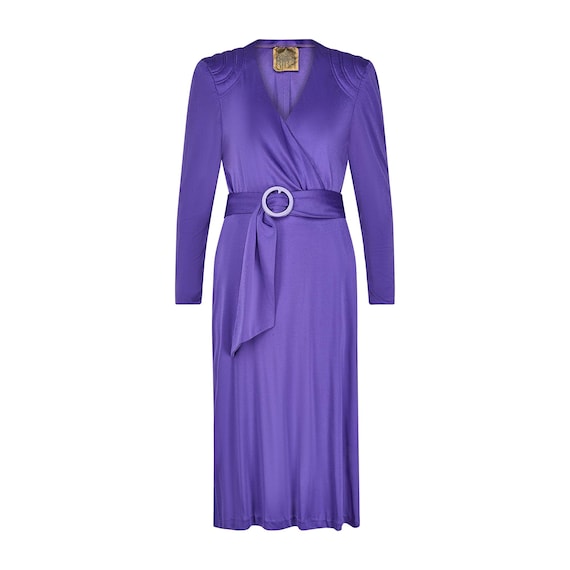 1970s Biba Purple Jersey Wrap Dress with Tonal Belt