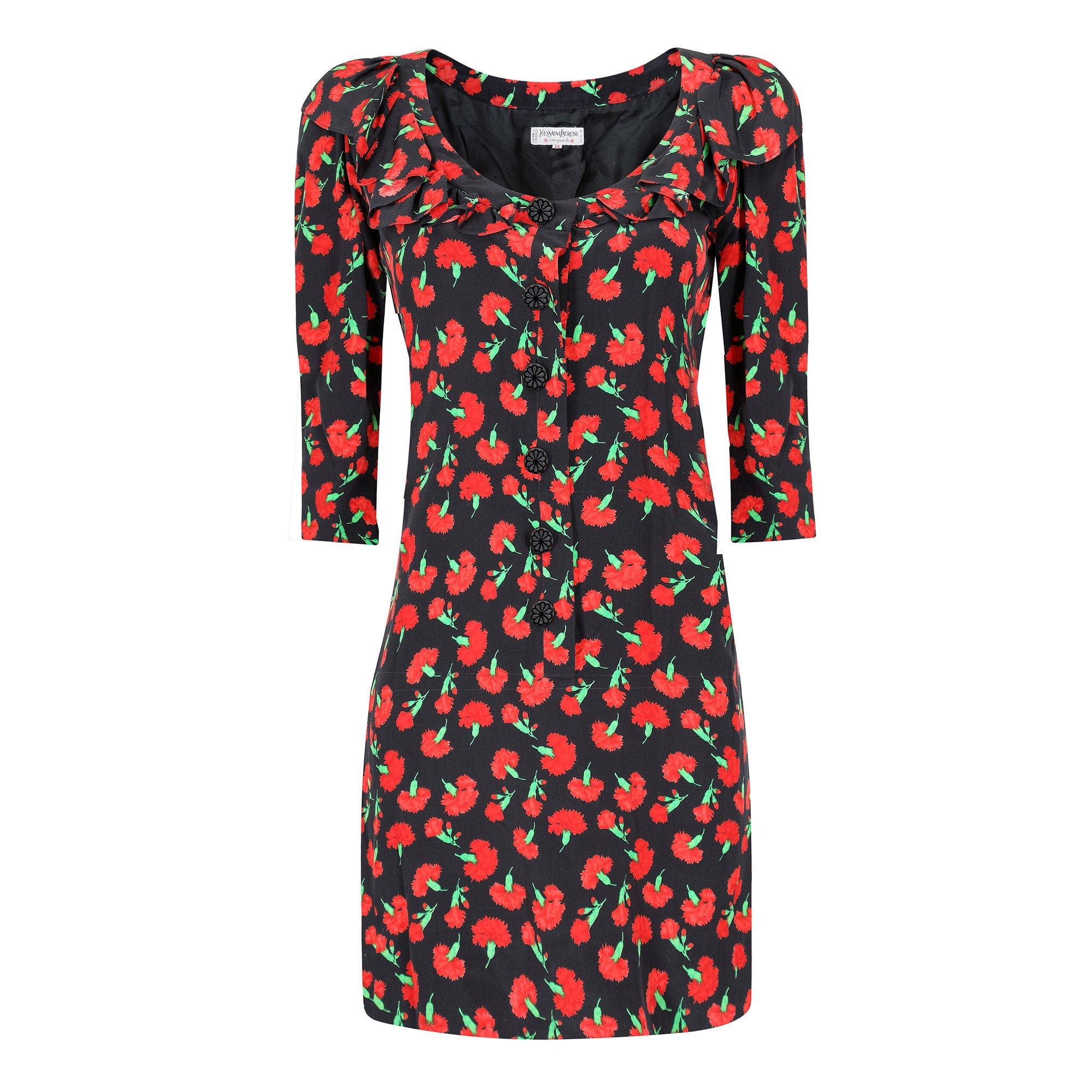 1994 Yves Saint Laurent Red Carnation Print Dress - Etsy
