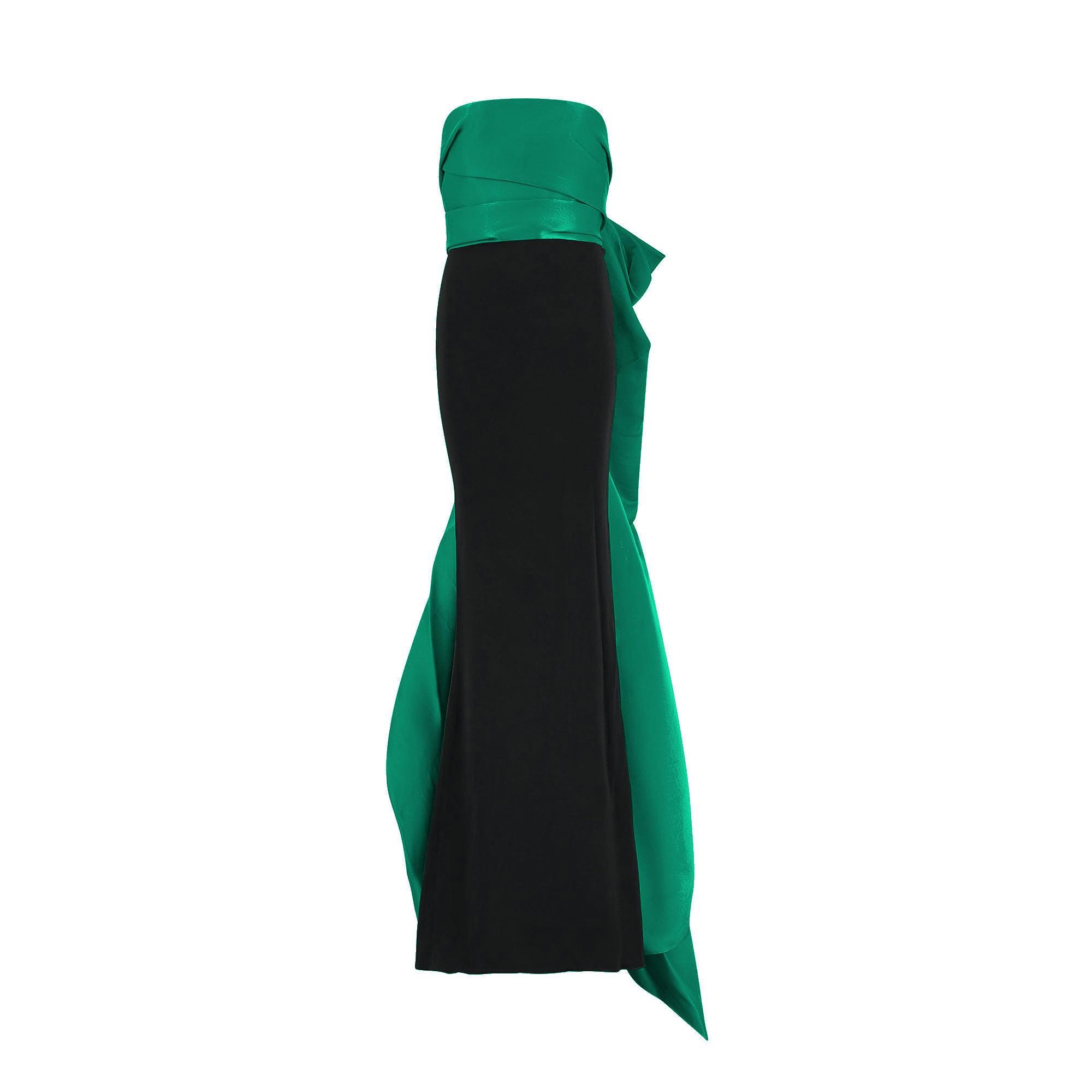 Lanvin Emerald Green and Black Evening Dress with Train