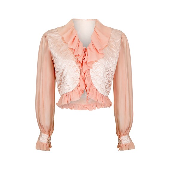1930s or 1940s Pink Silk Crepe and Satin Quilted B