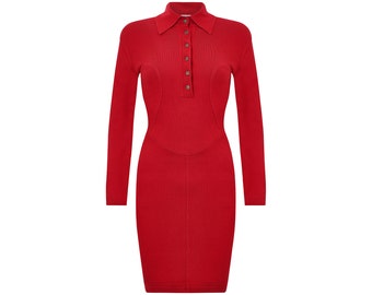 1990s Alaia Red Knitted Body Con Dress